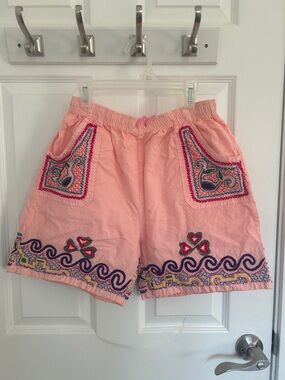 Shipibo Women’s Pink hand Embroidered Cotton Shorts